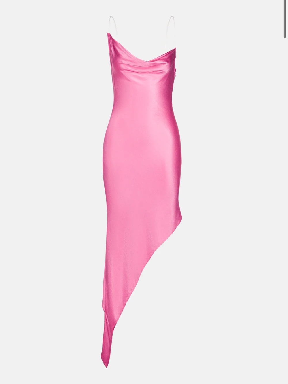SAEMDI Eden Satin Waterfall Cowl Neck Asymmetric Pink Dress NWT Flawed XL